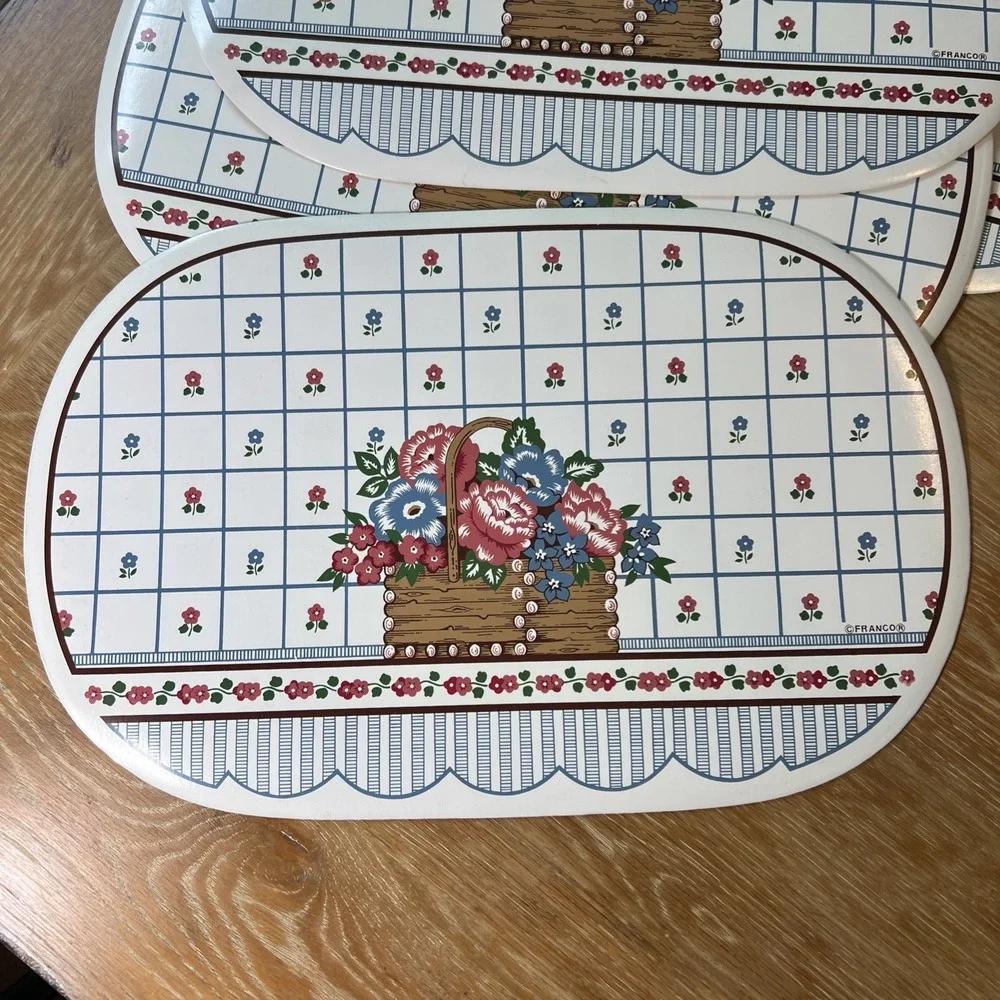 Franco Vinyl Placemats Set of 6 Floral Pink Blue Cottage Core Boho Table Decor